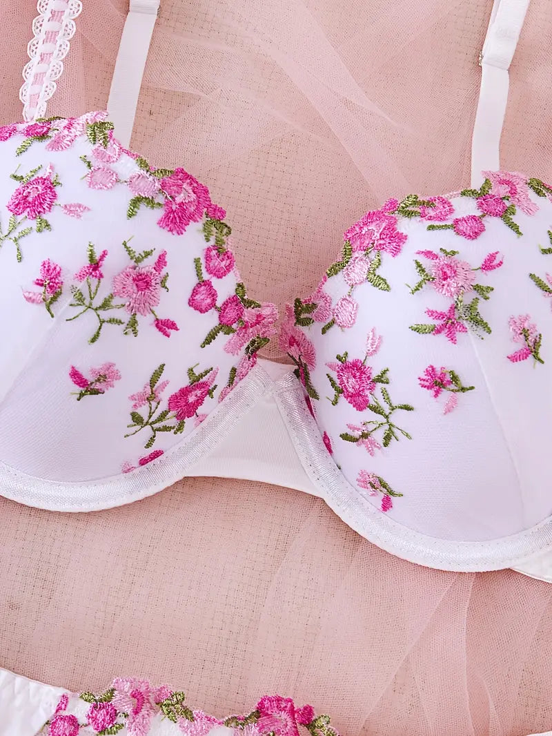 Sexy Lingerie French Pure Desire Embroidered Floral Bra Set