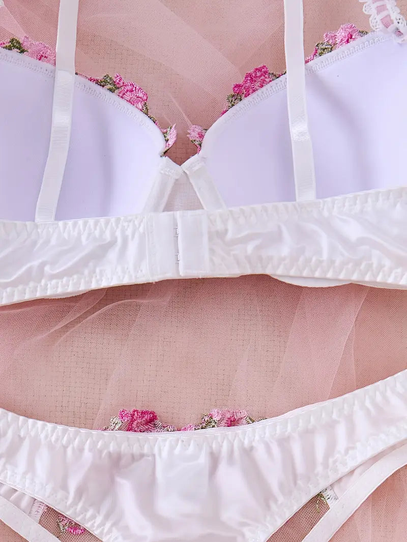 Sexy Lingerie French Pure Desire Embroidered Floral Bra Set