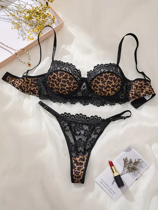 Sexy Lingerie Leopard Print & Black Lace Sets