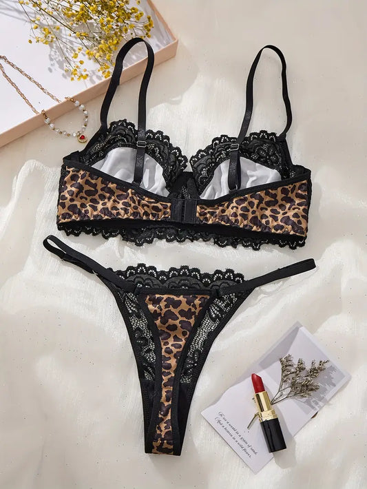 Sexy Lingerie Leopard Print & Black Lace Sets