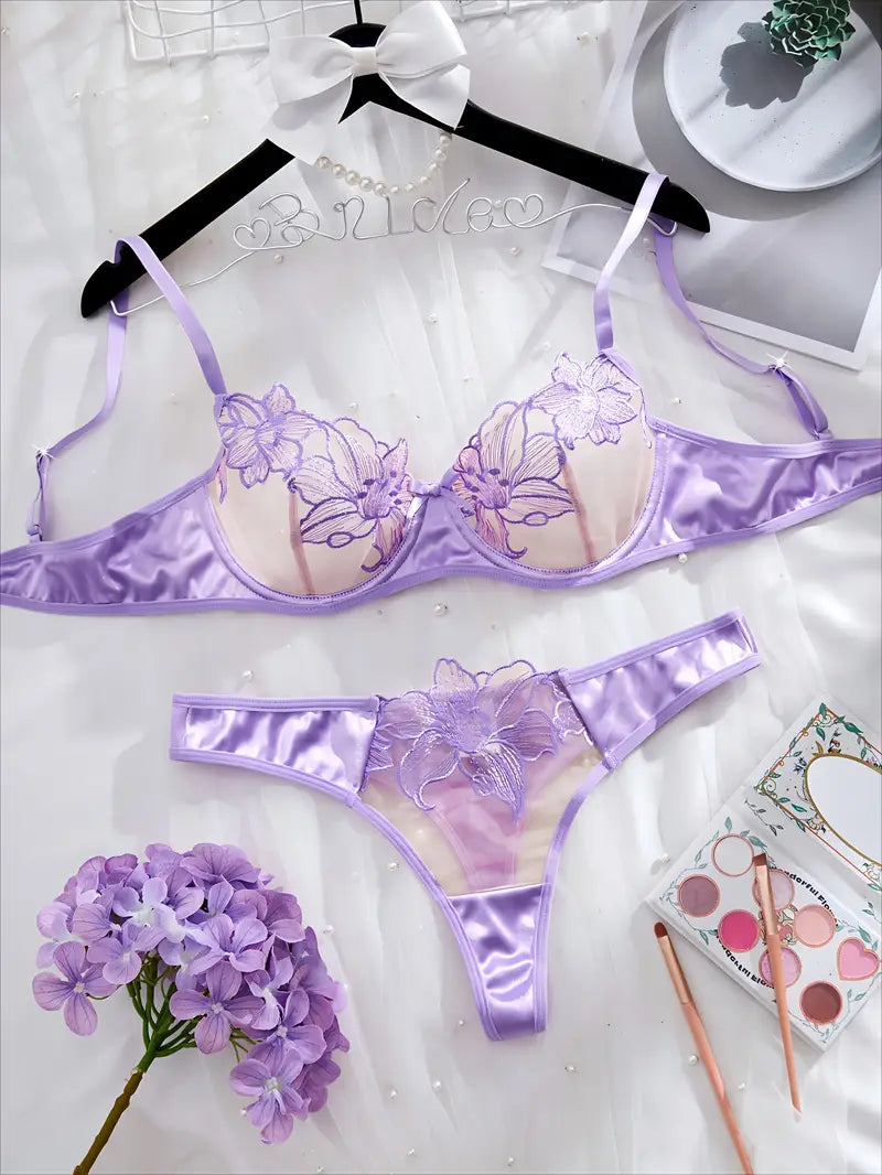 Semi-Sheer Floral Lace-  Lingerie Set