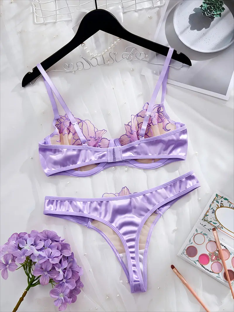 Semi-Sheer Floral Lace-  Lingerie Set