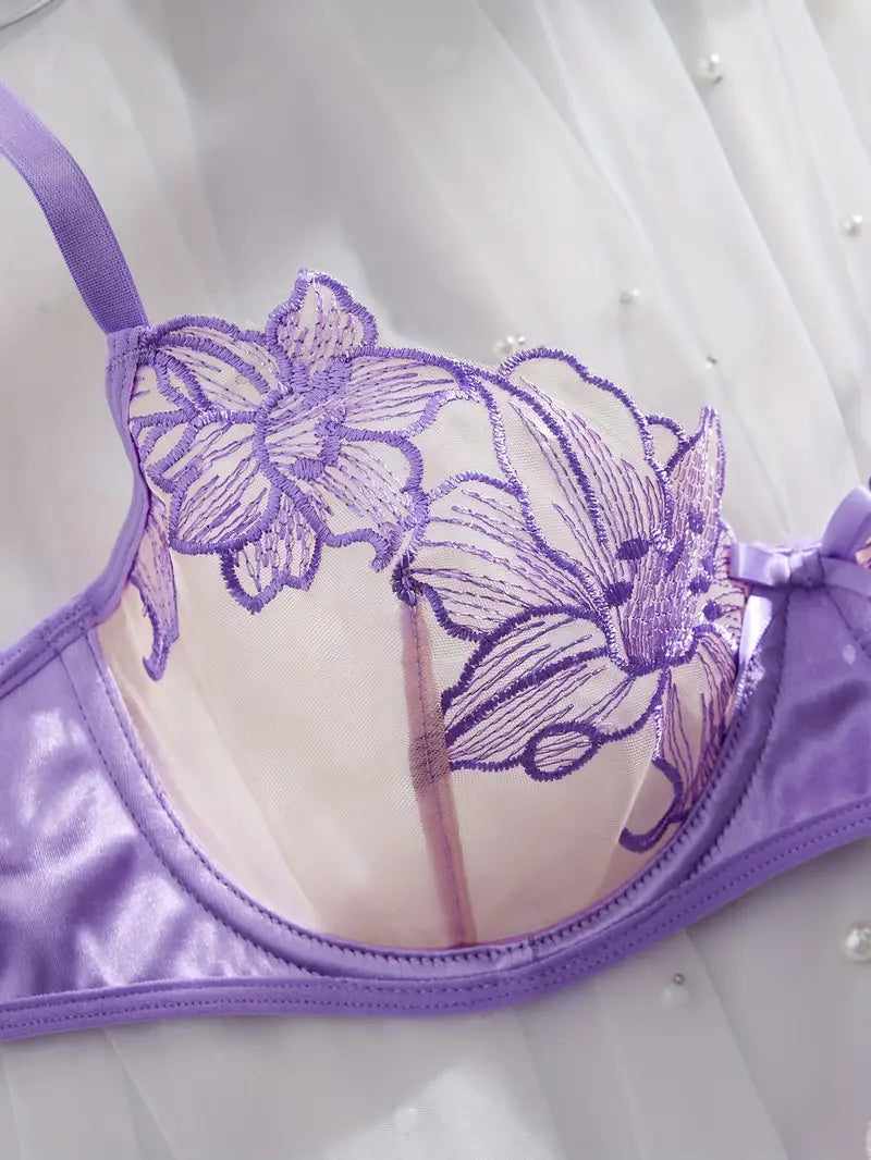 Semi-Sheer Floral Lace-  Lingerie Set