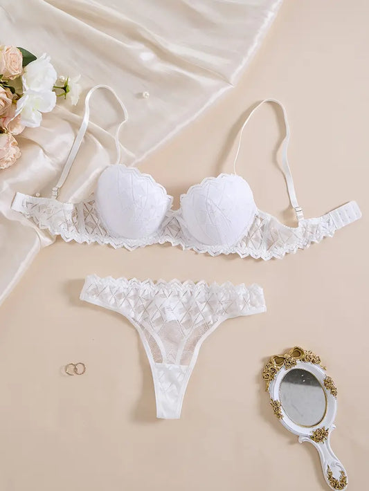 White Lingerie Set  Push-Up Bra with Underwire