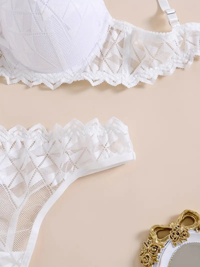 White Lingerie Set  Push-Up Bra with Underwire
