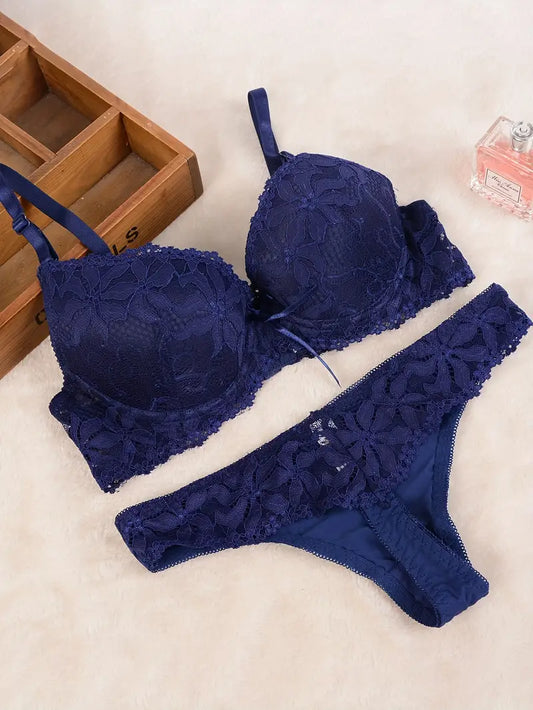 Push Up Sexy Lingerie Blue Lace Sets