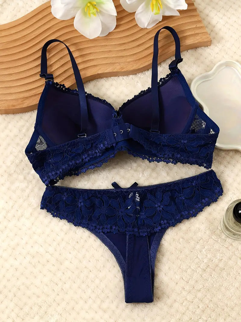 Push Up Sexy Lingerie Blue Lace Sets