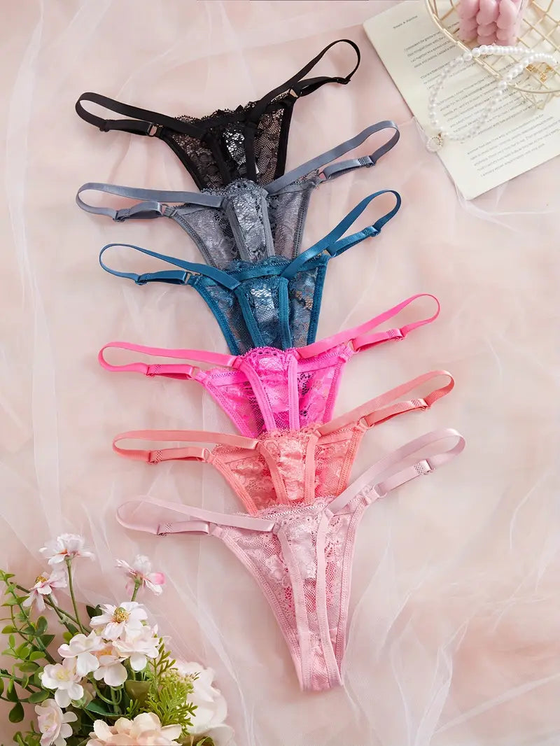 6-pcs Pack Low-Rise Lace Thongs V-Strings Multicolor