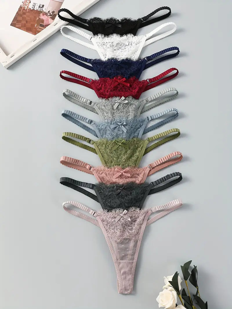 10-pcs Pack  Lace Comfortable Soft Thong String Panties Multicolor
