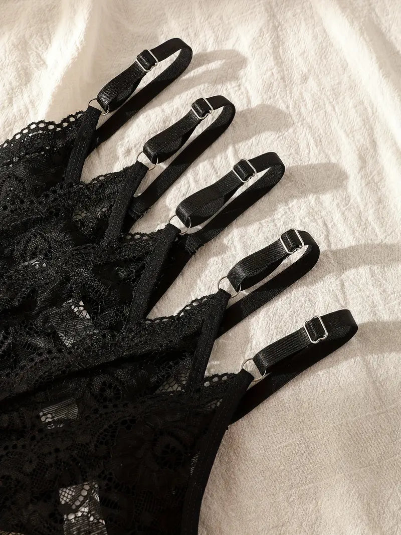 5-pcs Pack Black Lace Thongs with Soft Breathable Fabric Low-Rise Design