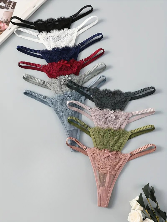 10-pcs Pack  Lace Comfortable Soft Thong String Panties Multicolor