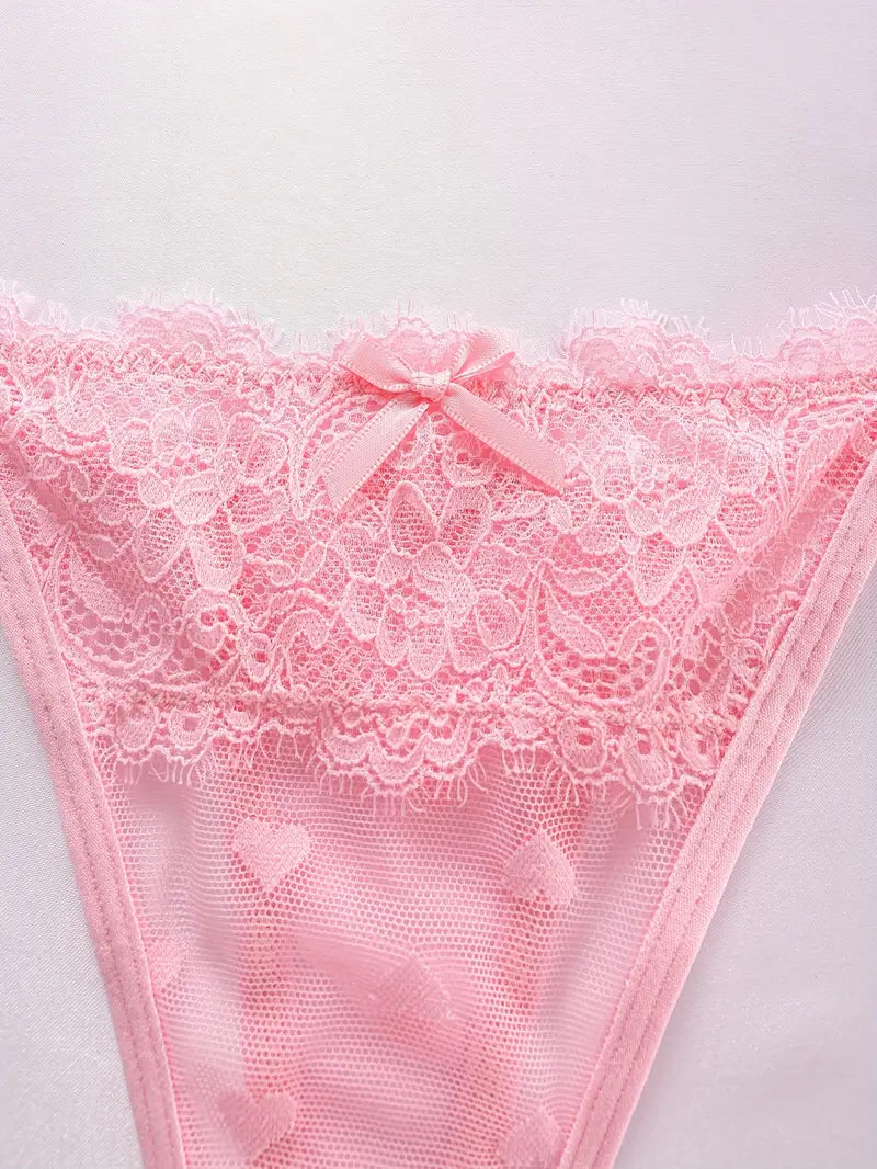 3-pcs Pack Lightweight  Elegant Lace  V-String Panties 3 Colors (White, Light Beige & Pink)
