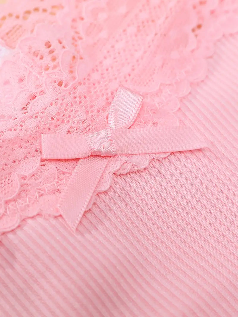 4-pcs Pack Cute  Lace Trim Soft Breathable V-String 4 Colors (Red/White/Black/Pink)