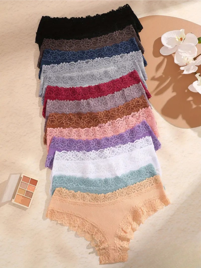 15-pcs Pack Comfortable  Cotton Lace Panties Solid Color