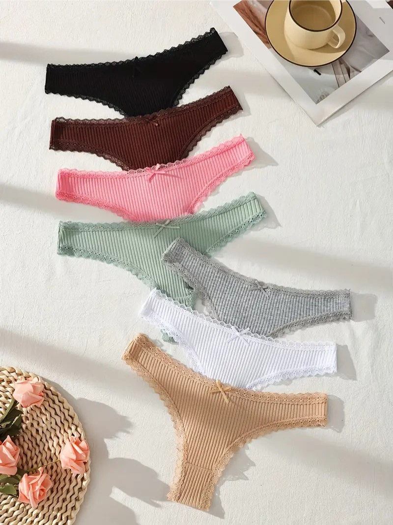 6-pcs Pack Soft Breathable Cotton Thong Panties Strings Multicolor