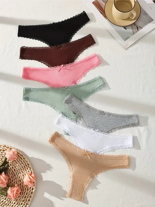 6-pcs Pack Soft Breathable Cotton Thong Panties Strings Multicolor