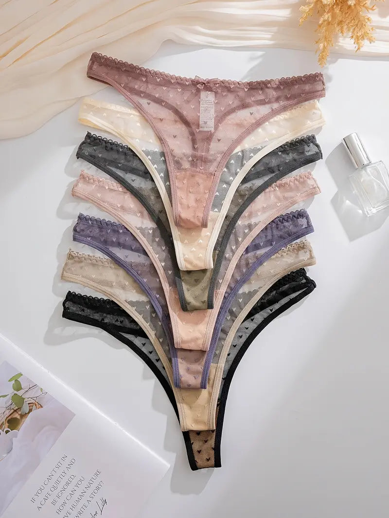 7-pcs Pack Comfortable Soft Semi-Sheer Lace-like Mesh Underwear Low-Rise Panties