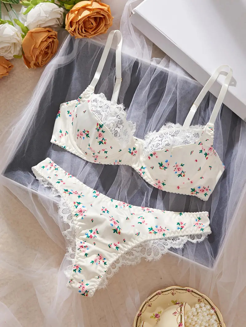 Lingerie Elegant Floral Print Lace