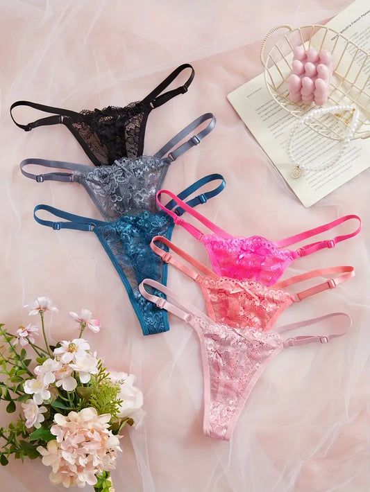 6-pcs Pack Low-Rise Lace Thongs V-Strings Multicolor