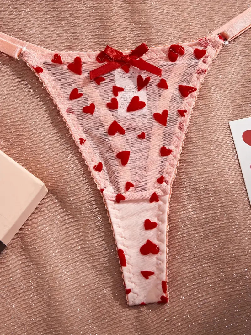 Lingerie Set With Sexy See-through Mesh And Heart-embroidered Wraparound Bra