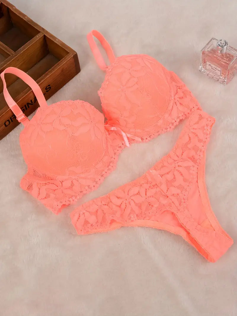 Push Up Sexy Lingerie Tangerine Red Lace Sets