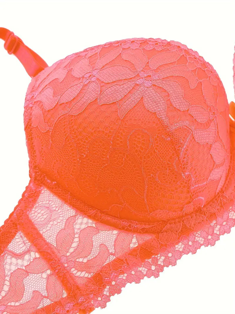 Push Up Sexy Lingerie Tangerine Red Lace Sets