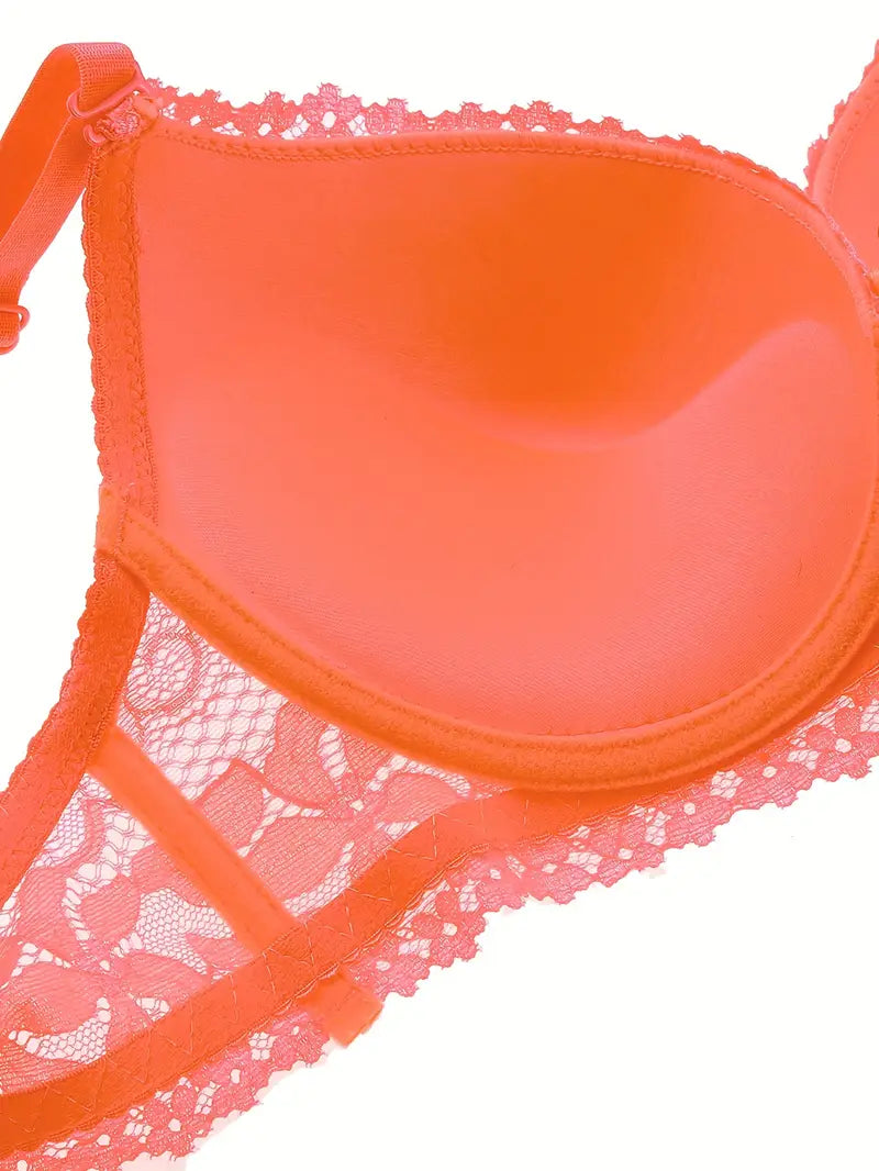 Push Up Sexy Lingerie Tangerine Red Lace Sets