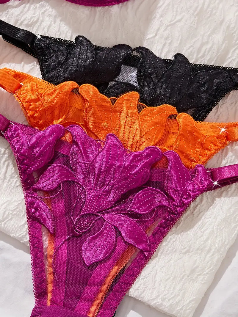 3 Sets Floral Fashionable  Colorful Bra and Panties