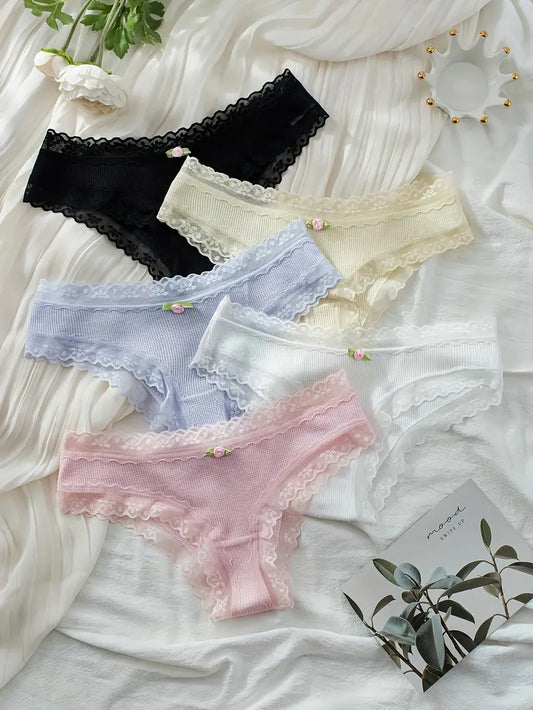 5-pcs Pack Lightweight  Cute Comfortable  Soft Lace Cheeky Panties