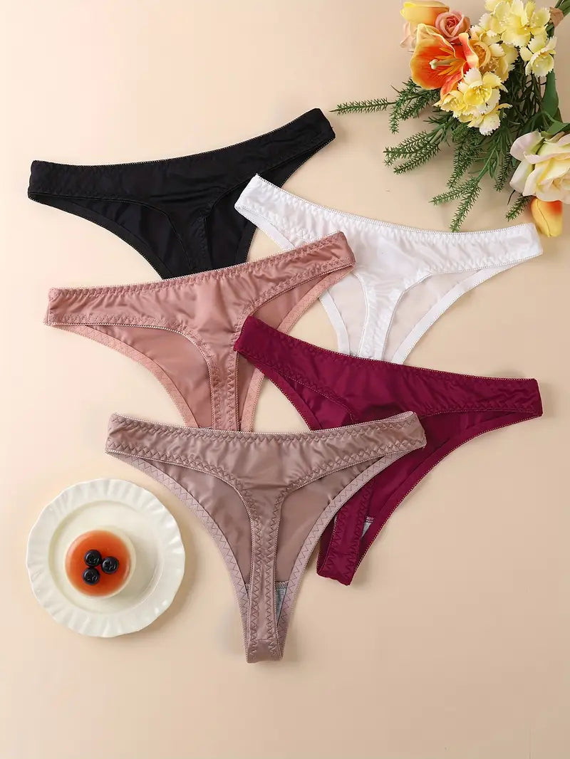 5-pcs Pack Satin Seamless  Low-Rise Invisible Cheeky Panties