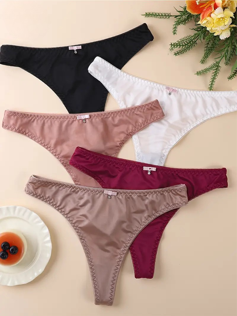 5-pcs Pack Satin Seamless  Low-Rise Invisible Cheeky Panties