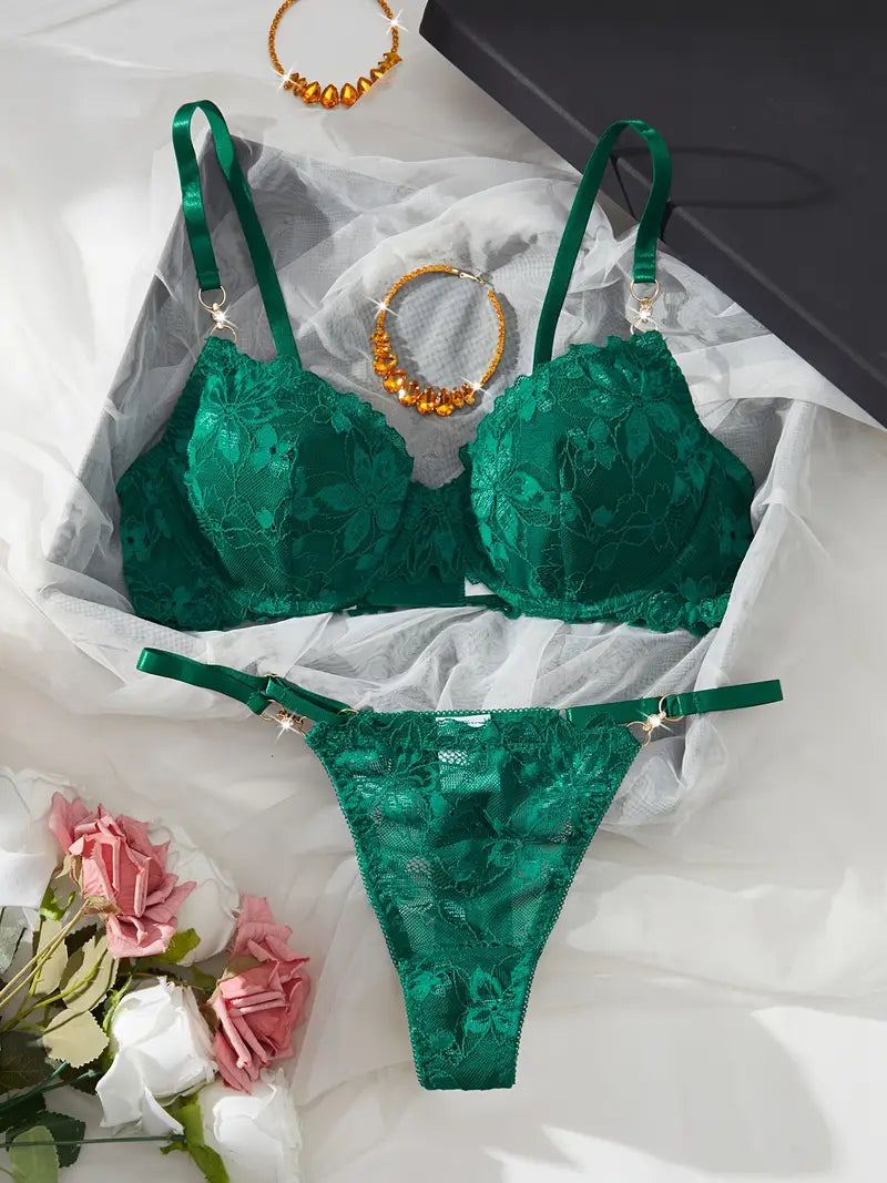 Sexy Lace Lingerie  Emerald- High Support Bra And Panty Set