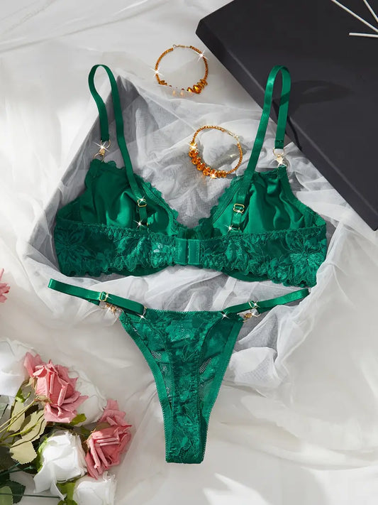Sexy Lace Lingerie  Emerald- High Support Bra And Panty Set