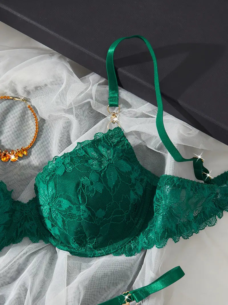 Sexy Lace Lingerie  Emerald- High Support Bra And Panty Set