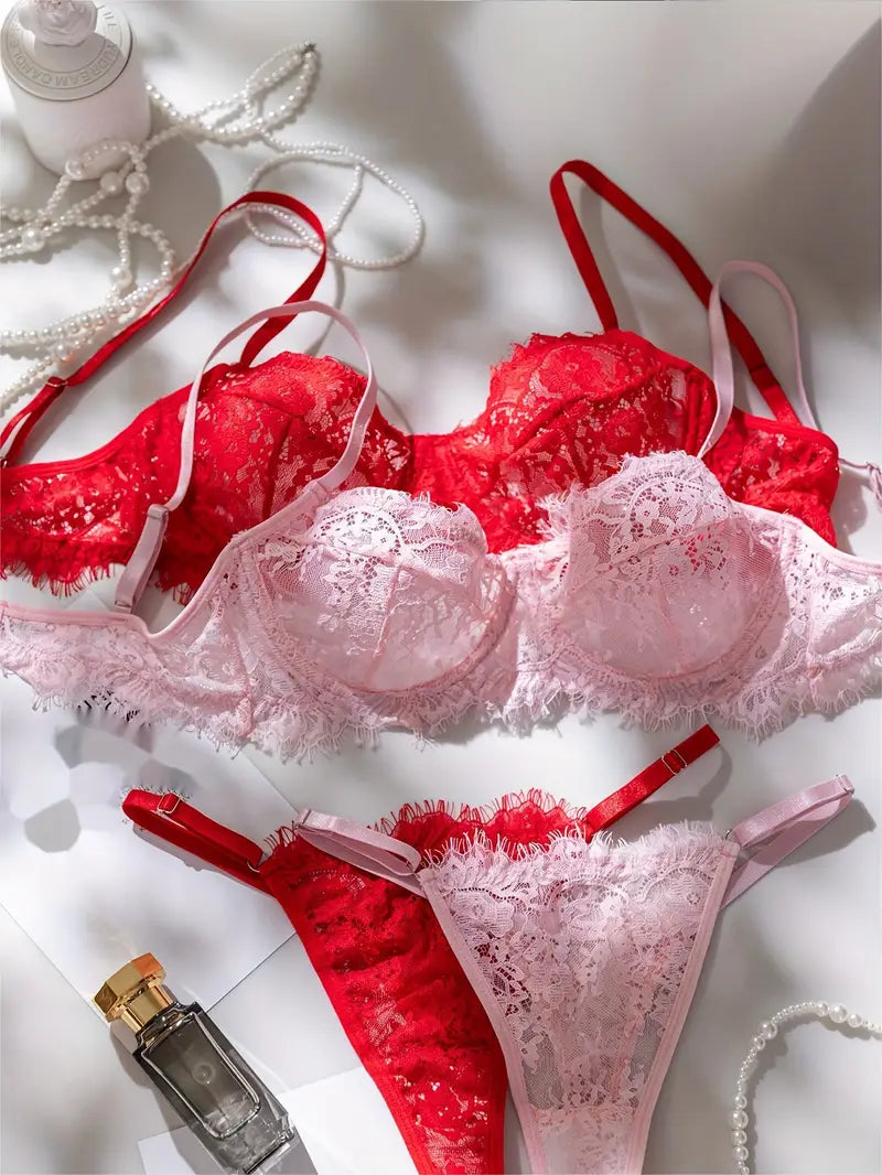 Sexy Lingerie Sets Red-Pink  Elegant Lace Trim