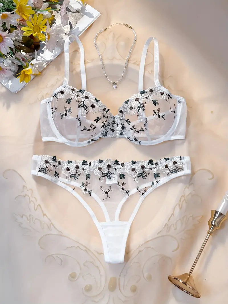 Sexy Lingerie Sets White  Daisy Flower