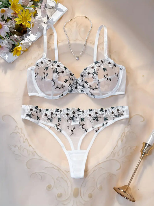 Sexy Lingerie Sets White  Daisy Flower